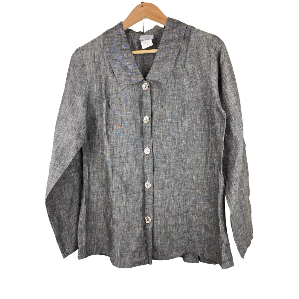 tsd Two Star Dog Size M Gray Button Up Linen Top